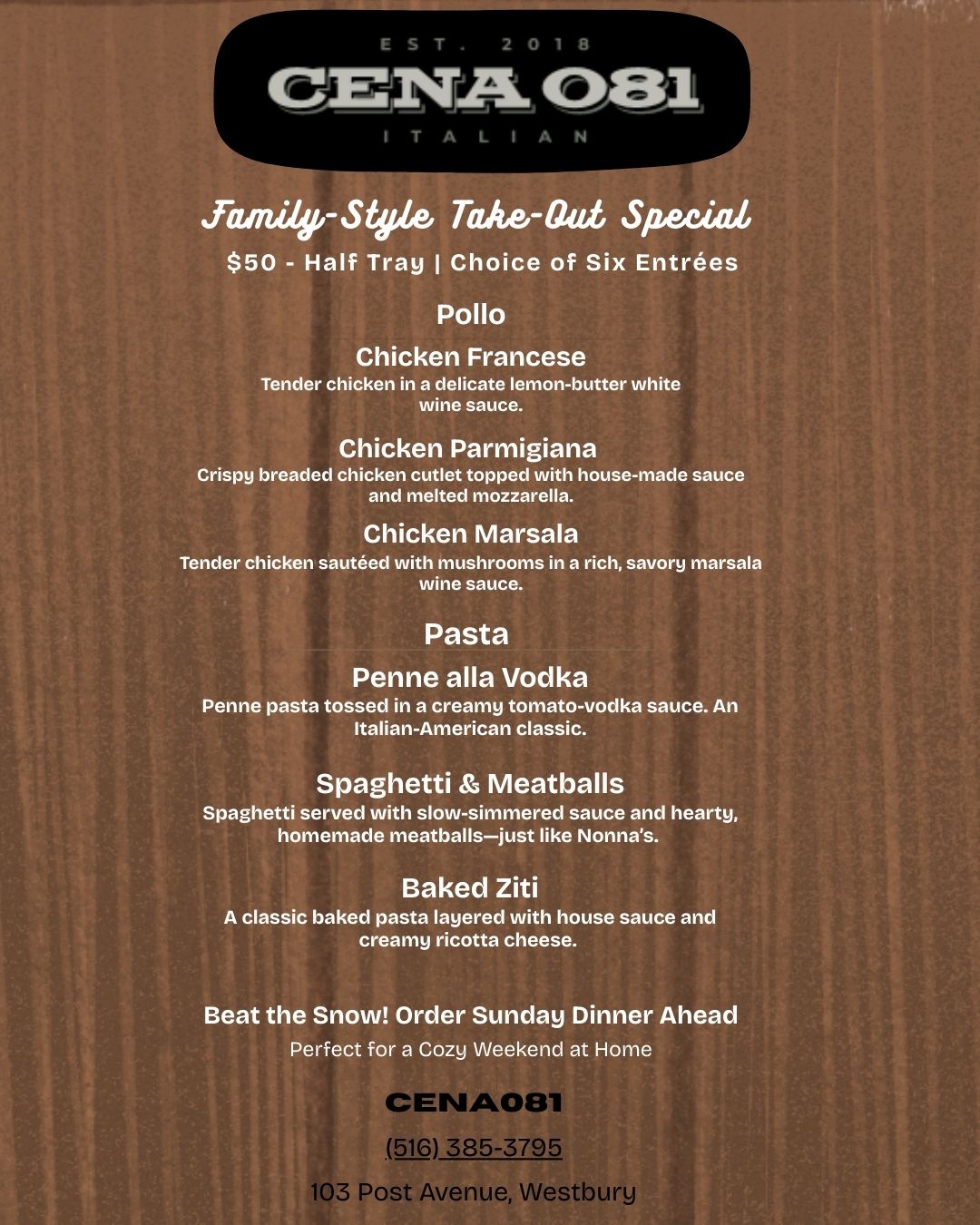 Family Style Take Out Menu